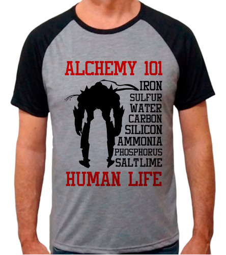 Camiseta Raglan Fullmetal Alchemist Camisa Blusa Masc Femin