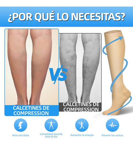 3 Pares Calcetas De Compresión Elásticas De Algodon,