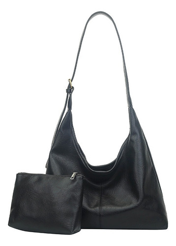 Bolso Negro Pequeño De Hombro De Color Sólido Para Mujer2set