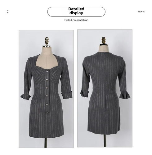 Minivestido Ajustado A Rayas Con Cuello Cuadrado Para Mujer