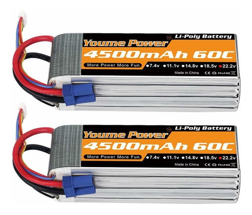 2 Baterias Lipo Youme 6s 22.2v 4500mah 60c Con Ec5 Plug Par