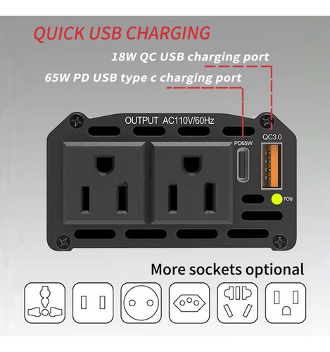 Inversor De Corriente Para Automóvil De 300 W 12 V Dc A 110