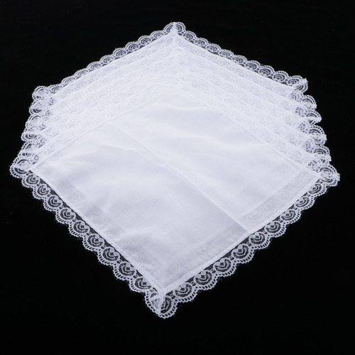 5 Pañuelos Bordados De Encaje, 100% Algodón, Color Blanco