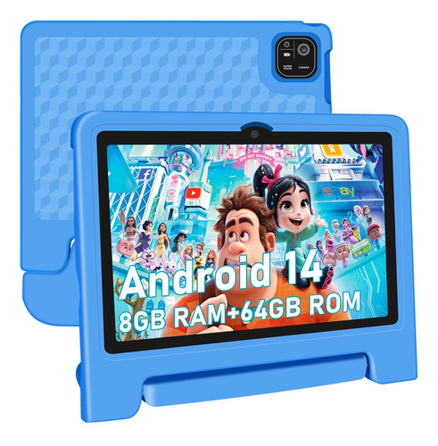 Tablet Nrkdubq Kids Ips Hd De 10.1 Pulgadas, 64 Gb, 8 Gb De Color Azul