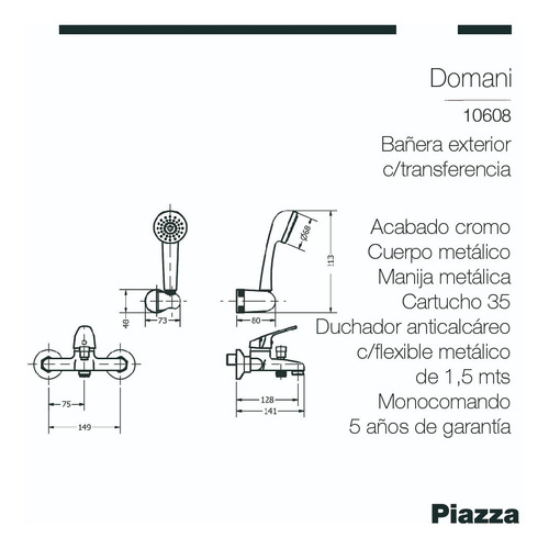 Imagen 2 de 6 de Ducha Exterior Con Transferencia Domani 10608 Piazza Cromada