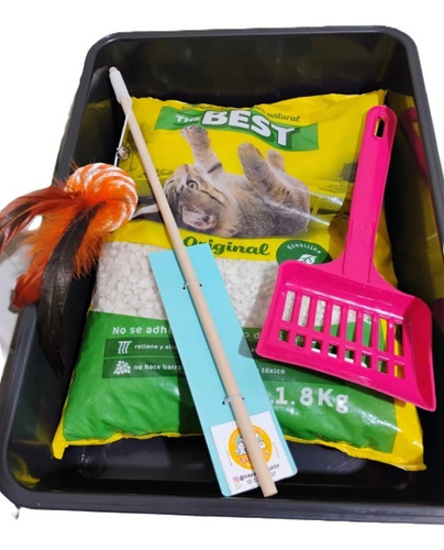 Bandeja Sanitaria Gatos 41cmx30cmx10cm+piedra+pala+juguete Verde