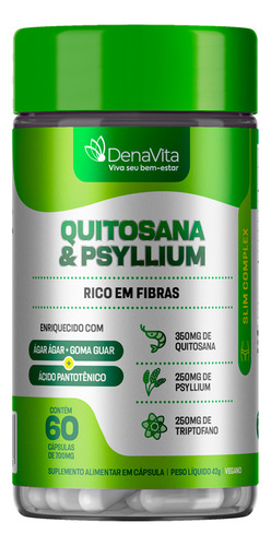 Quitosana Psyllium Triptofano Vegano Denavita Sem Sabor