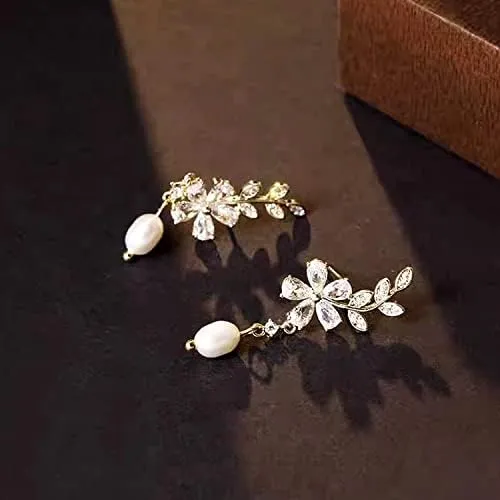 Pendientes Trepadores Con Forma De Hoja De Flor Y Circonita