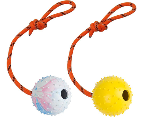 Nevperish 2 Pack Dog Ball, K9 Ball, Solid Rubber Ball On Rop