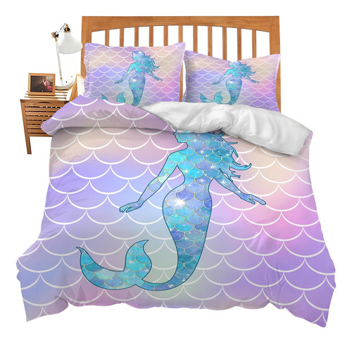 Juego De Ropa De Cama De Sirena Con Temática Oceánica, Funda