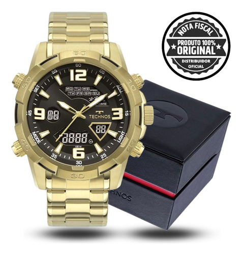 Relógio Technos Masculino Digitech Aço Dourado Original