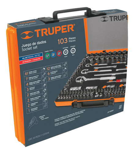 Juego Dados Cuadro 1/4 3/8 Y 1/2' 103 Piezas Std Y Mm 12893