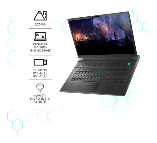 Laptop Alienware Am16r2 16 Qhd+ Ultra 7 Rtx 4070 32g 1tb Negro