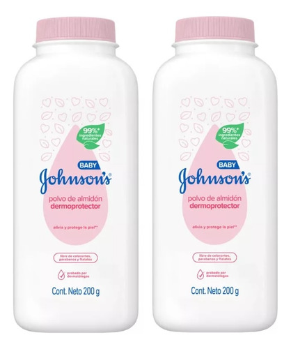 2 Polvo De Almidon Dermoprotector Johnson's Baby 400 Gramos