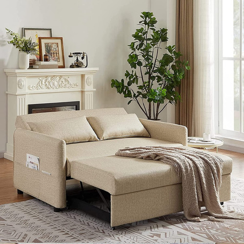 Sofa Cama Convertible 3 En 1 Color Caqui Marca Gynsseh