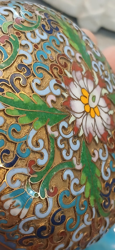 Alhajero De Cloisonné Chino Antiguo Champlevé Celeste (Usado)