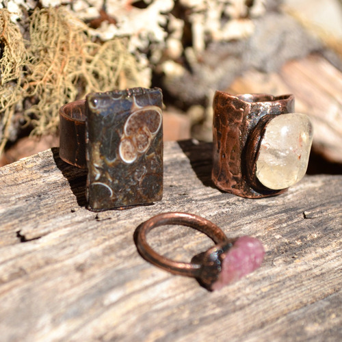 Imagen 7 de 10 de Anillo Grande De Agata Turritela, Cobre, Piedra Natural