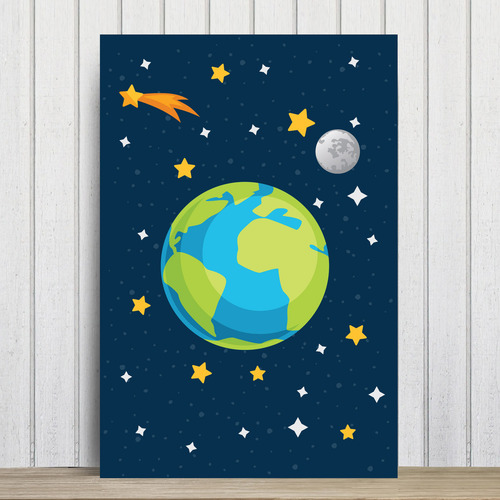 Placa Decorativa Infantil Mdf Sistema Solar Terra 30x40cm