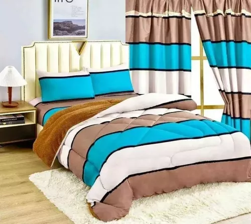 HIG Juego de edredón acolchado moderno de 7 piezas, tamaño Queen, color  azul, decorativo, elegante, de plumón alternativo para dormitorio, cama con