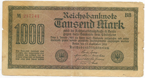 !!!  Nota Alemana  1000 Marcos 15 Septiembre 1922 Berlin !!!
