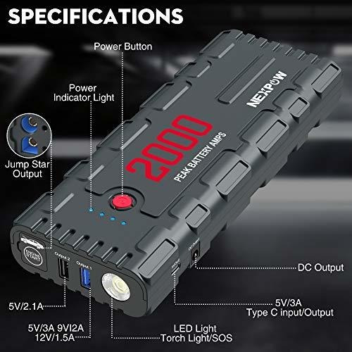 Imagen 6 de 9 de Cargador Nexpow 2000a 18000mah Car Jump Starter Con Usb Quic