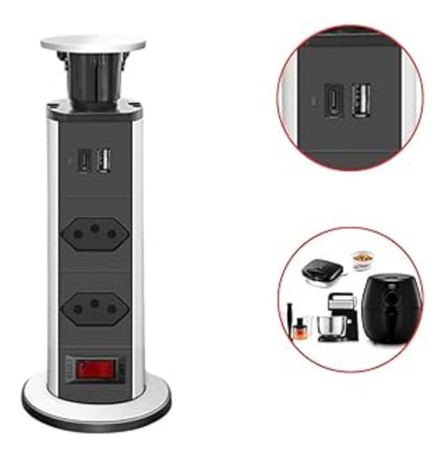Torre Tomada Bancada 10a Tripolar Cozinha Escritório Usb C
