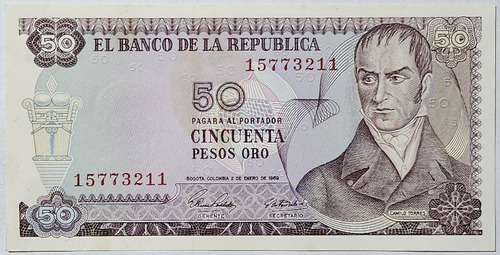 Billete 50 Pesos 02/ene/1969 Colombia Au