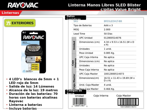 Imagem 4 de 7 de 01 Lanterna De Cabeça Ar Livre Mãos Livres 5 Leds Rayovac
