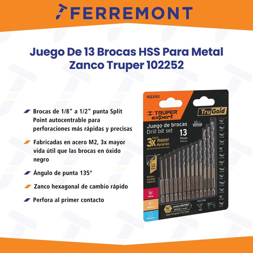 Juego De 13 Brocas Hss Para Metal Zanco Truper 102252