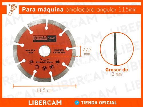 Imagen 4 de 10 de Disco Diamantado Para Amoladora Angular 115mm Segmentado