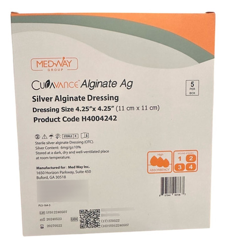 Apósitos Alginato De Calcio Con Plata 11x11 Cm, 5 Pzas Naranja