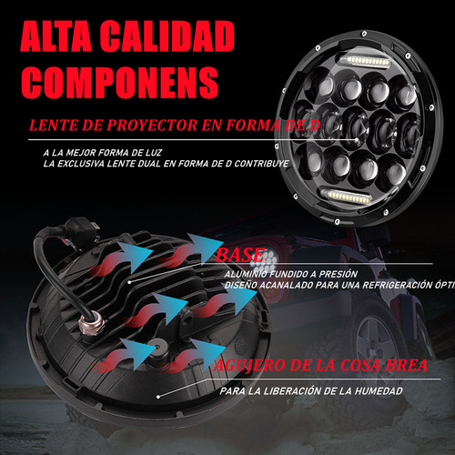 1par 7'' Faros Led Lupa Redondo Drl Para Wrangler Jeep Vocho