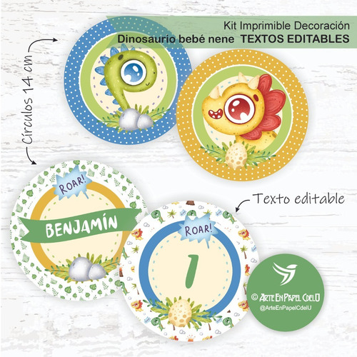 Imagen 4 de 4 de Bebés Dinosaurios Imprimible Decoracion Candy Texto Editable