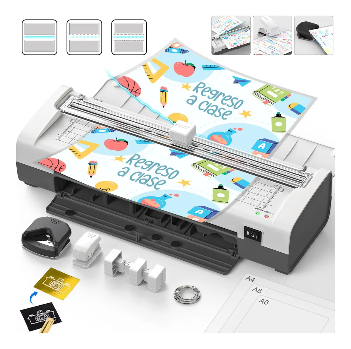Plastificadora e Laminadora A4 Qfun Quente E Fria, Com Kit 20 Plásticos,Cortador,Perfurador e três cabeças de corte para papel