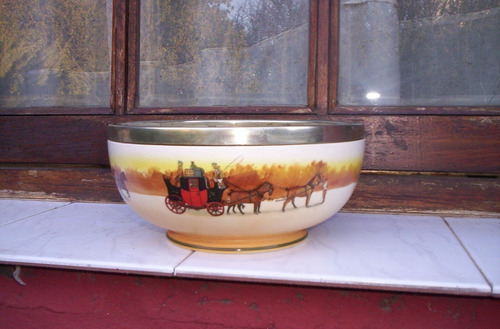 Antiquisimo Bowl Royal Doulton Serie Cocheros 2 Borde Plata