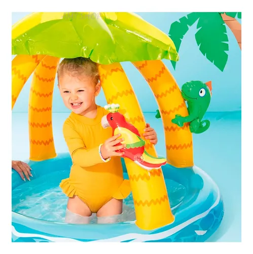 Piscina Inflable Con Para Sol Isla Tropical Amigos Intex