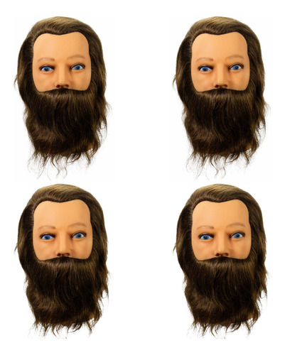 Cabeça De Boneco Com Barba Para Treino Cabelo Humano 4 Uni