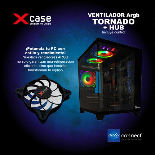 Kit 4 Ventiladores Xcase Gamer Argb Tornado + Hub + Remoto Negro/argb