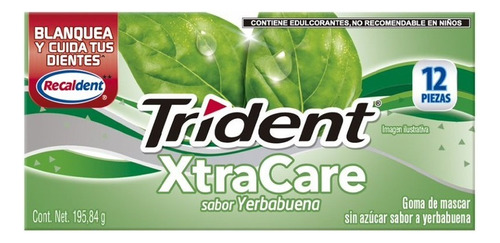 Chicle Goma De Mascar Trident Xtracare Yerbabuena C/12 Pzas