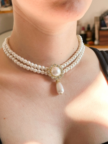 Collar De Perlas Estilo Victoriano Blanco