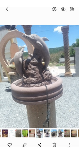 Mini Fuente De Delfines En Cantera Rosa 30x40