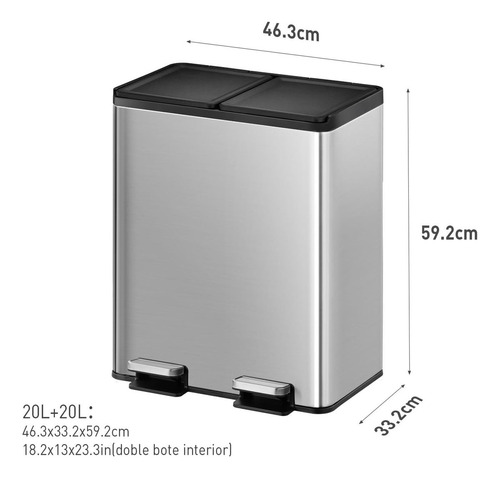 Bote De Basura Rectangular Doble Compartimento Acero Inoxida