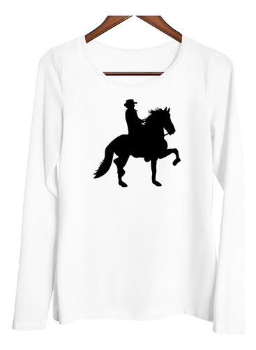 Remera Mujer Ml Jinete Silueta Negra Montando A Caballo