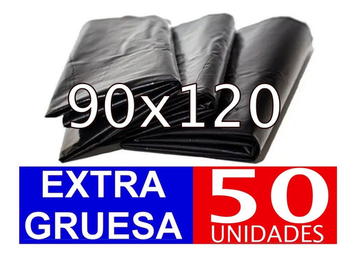 50 Bolsas Negra Para Basura 90x120 Extra Gruesa