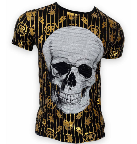 Playera De Calavera En Pedrería Tipo Phillip Plein Slim Fit