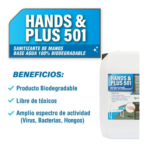 Imagen 1 de 4 de Hands & Plus 501 - Desinfectante Cuaternario De Manos 5l