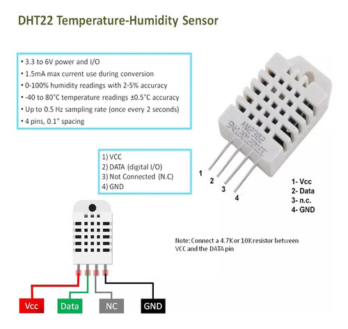 Tecneu 5 Piezas Sensor De Temperatura Y Humedad Dht22 Am2302 Arduino