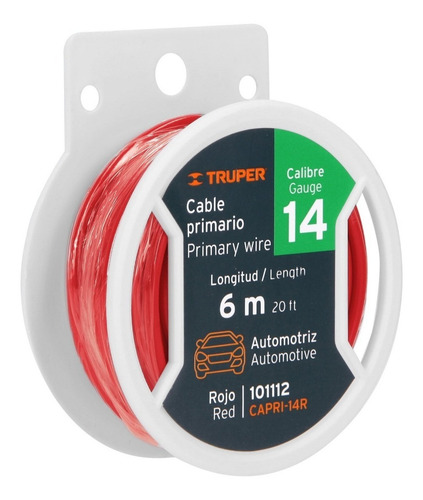 Cable Primario Calibre 14 Rollo 6 M Rojo Truper 101112