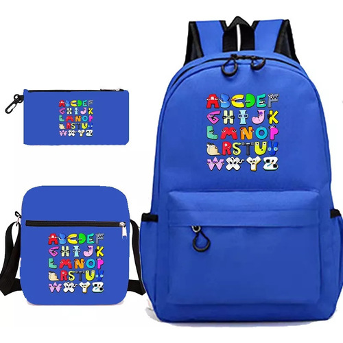 Juego De 3 Mochilas Escolares Alphabet Lore Para Estudiantes Color Azul