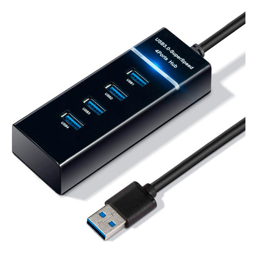 Hub Usb A 3.0 4 Puertos Negro Cable 25cm